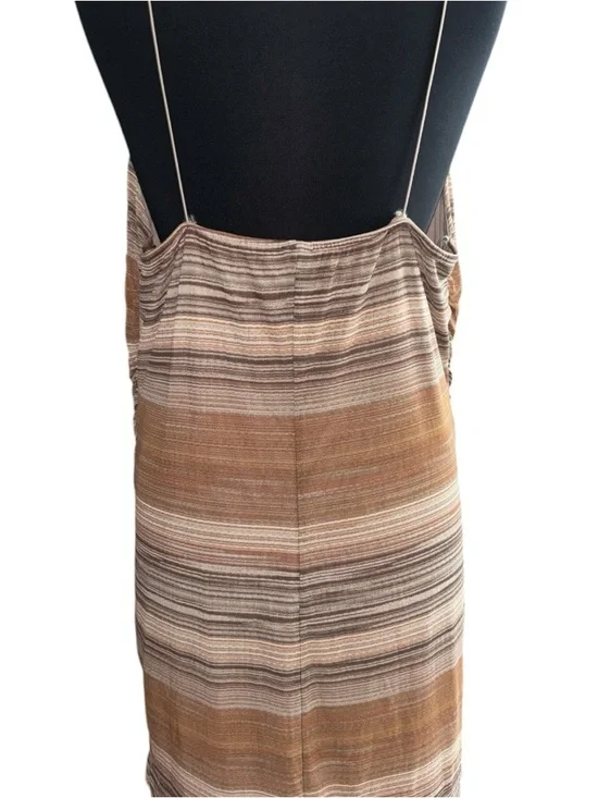 Striped Cowl Neck Slip Dress in Brown and Taupe, P2P:18”, L:35” - Picture 5 of 6